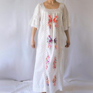 Vintage Mexican Caftan Maxi Embroidered Dress